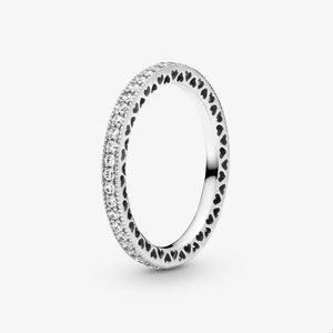Pandora Sterling Silver Sparkle & Hearts Ring